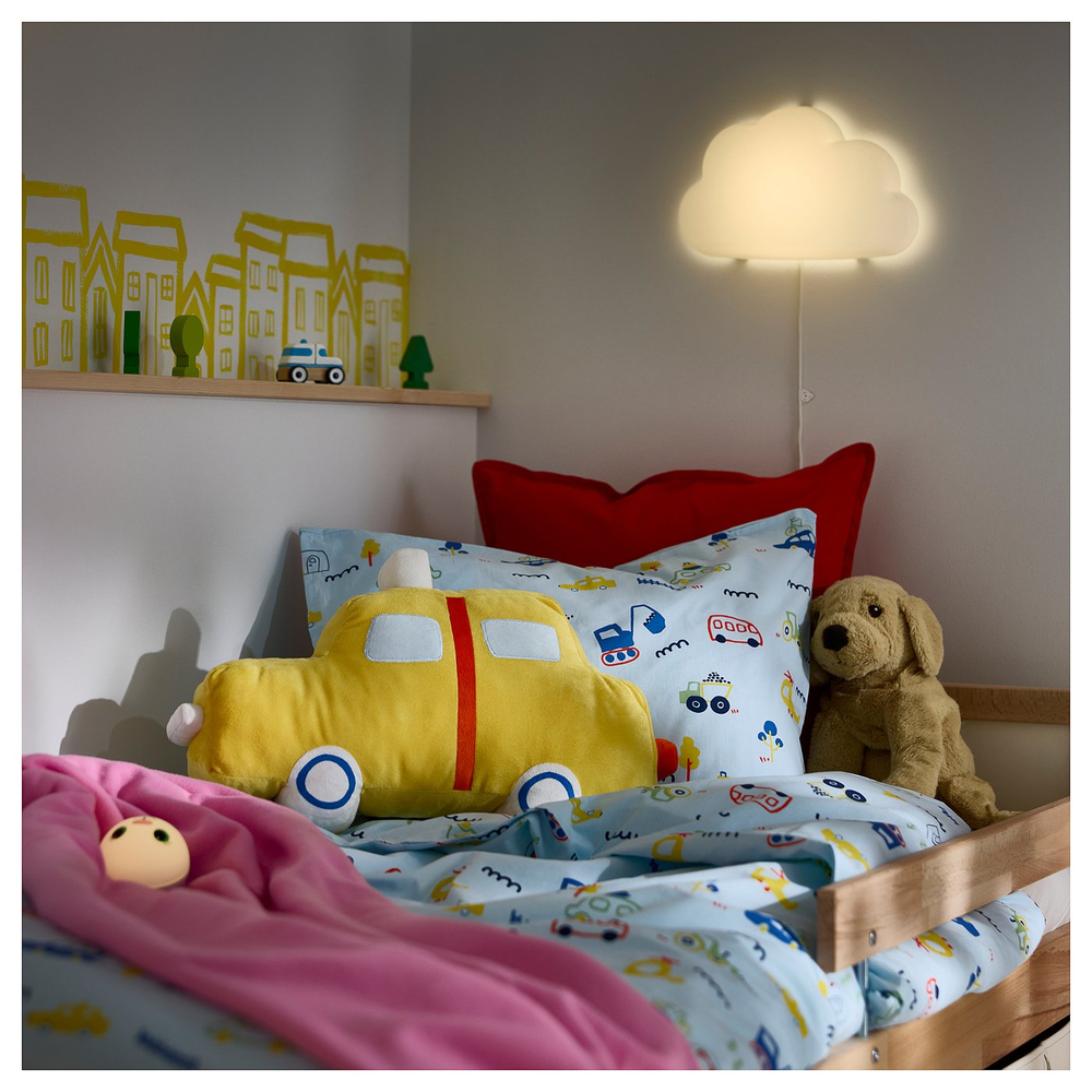 IKEA BARNDRÖM  (ИКЕА БАРНДРЁМ)  -  Пододеяльник и наволочка - синий/с рисунком техники 150x200/50x60 см