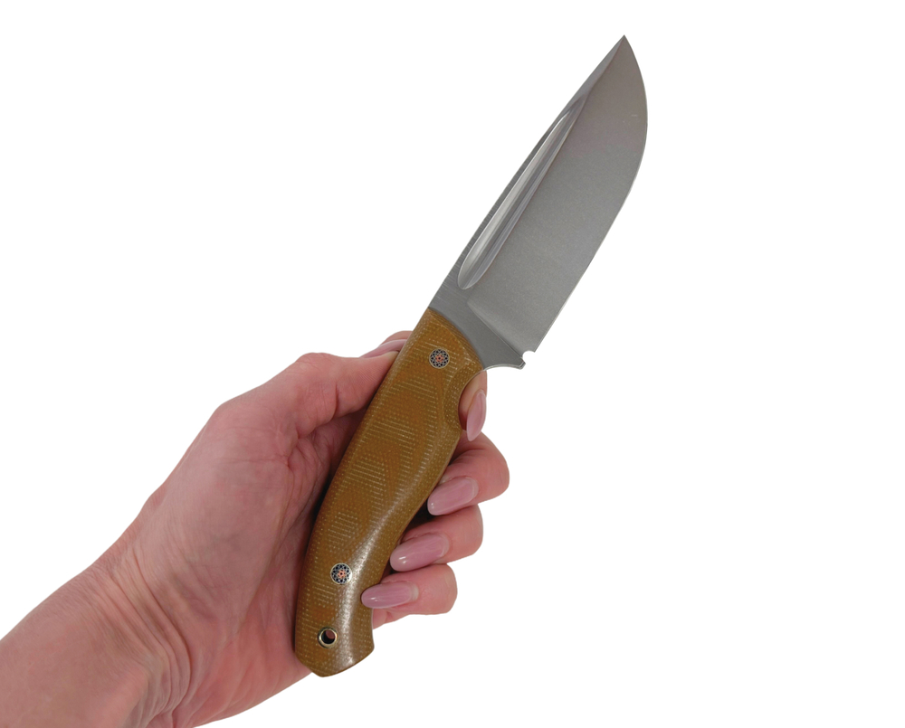 Нож Райбек, сталь Elmax, рукоять микарта горчичная (пины), Град Горький