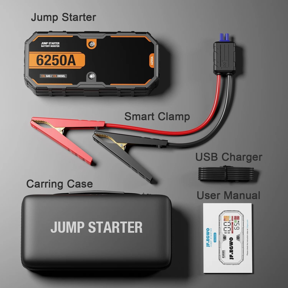 Устройство пусковое портативное бустер 26000mAh  6250А 12V в чехле JFEGWO F-40