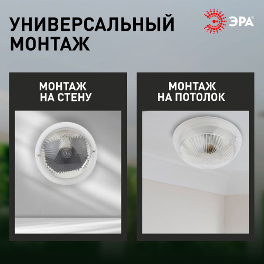Светильник ЭРА «Сириус» НБП 06-60-101 с фото-шумовым датчиком IP54 E27 max 60Вт D220 круглый призма акустический | Светильники ЖКХ IP54