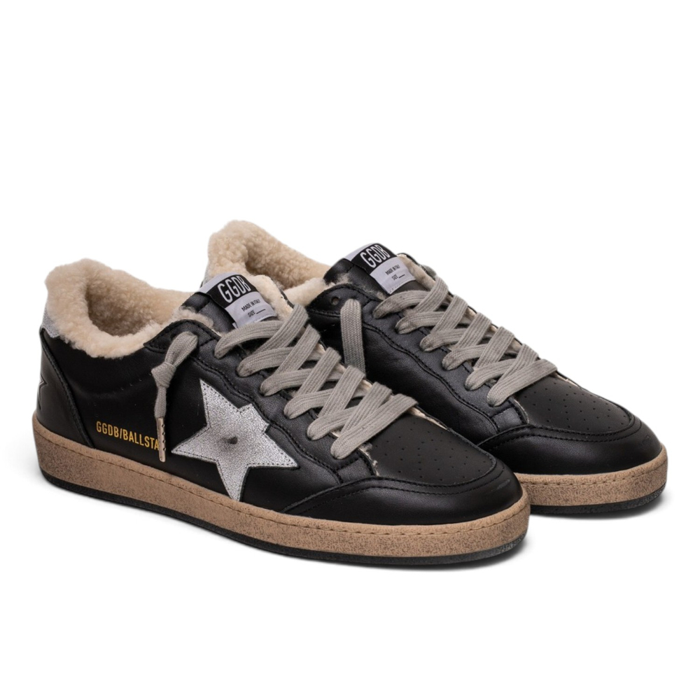 Men’s Ball Star Shearling in Black Leather and Suede With White Leather Star