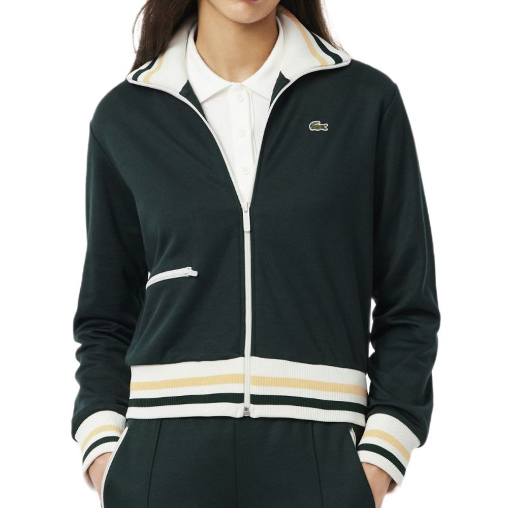 Damska bluza tenisowa Lacoste Zip-Up Stripe Accent - forest green