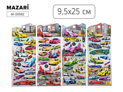 Наклейки декоративные 9.5*25см. "Машинки" 4 дизайна (Mazari)