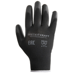 WDK-PU01B/XXL/5, 5 пар, размер XXL, Перчатки ЧЁРНЫЕ защитные эластичные из нейлона с полиуретановым покрытием