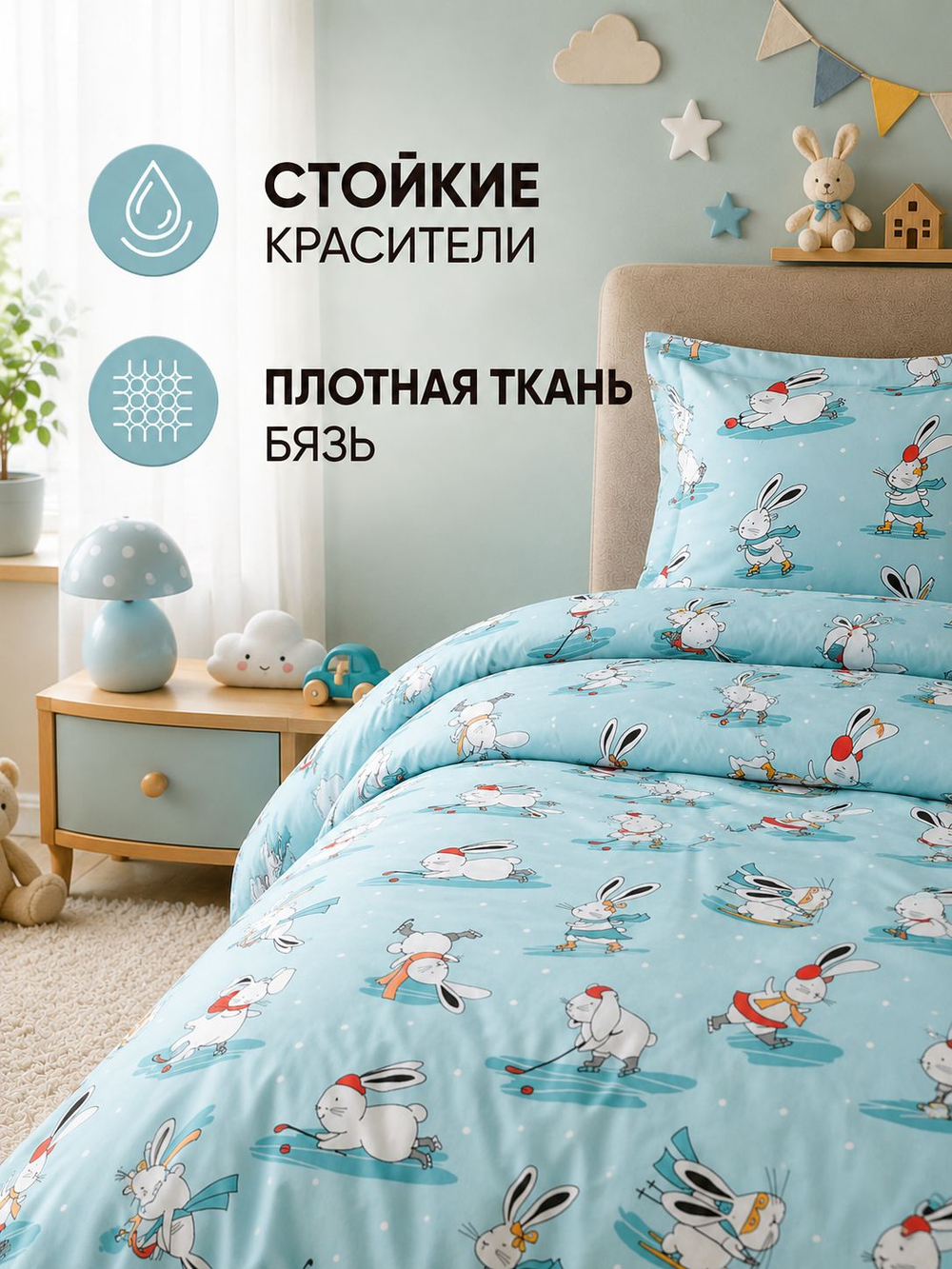 Комплект постельного белья Детский 1,5-спальный, наволочки 70х70 Бязь Зимние Кролики