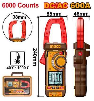 Токоизмерительные цифровые клещи DC/AC 600A INGCO DCM66002 INDUSTRIAL