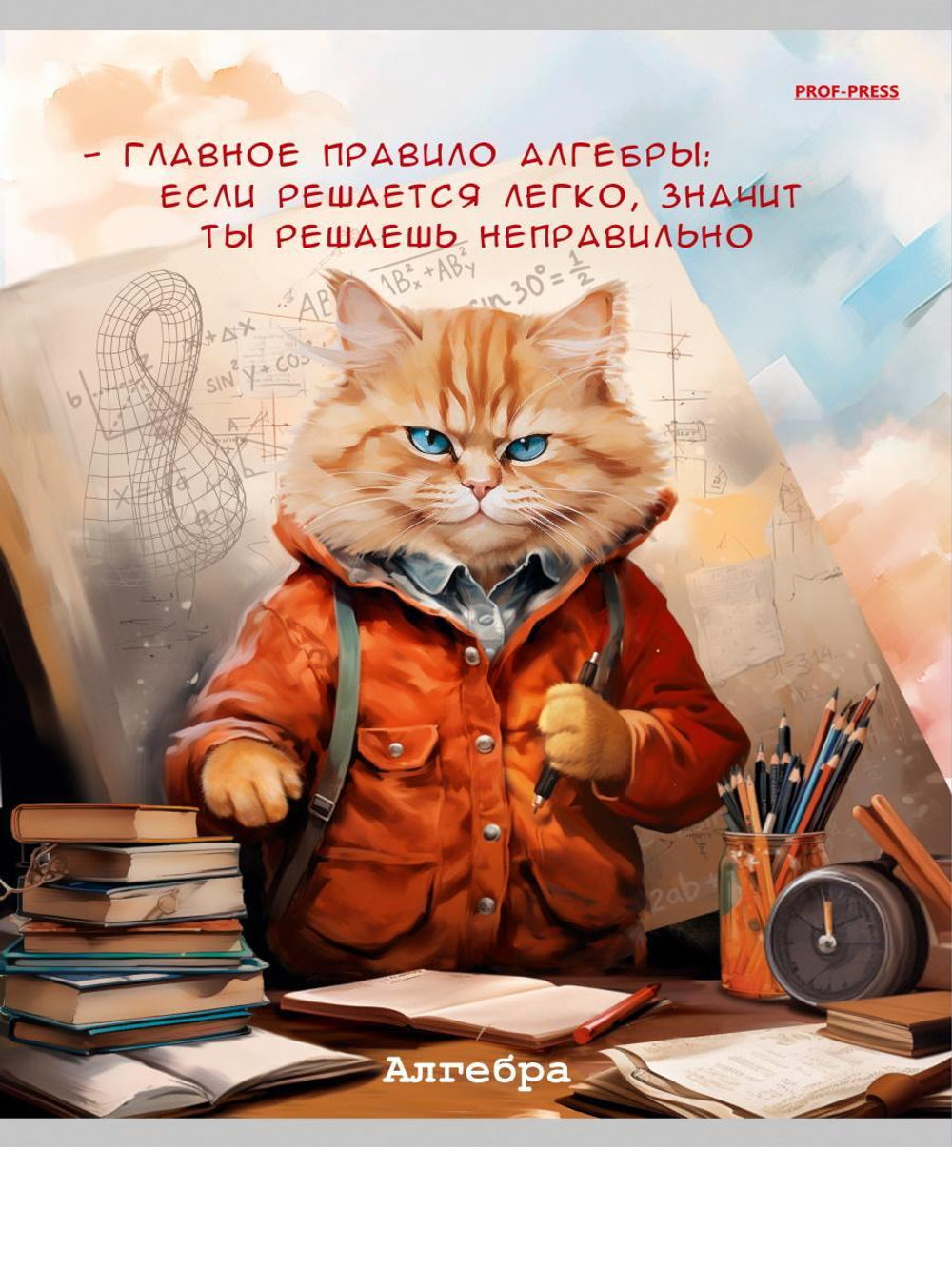 Тетрадь предметная 48л. клетка Алгебра "Жил-был кот" (Проф-Пресс)
