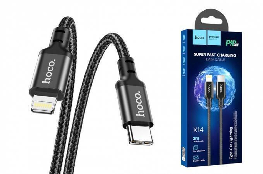 Кабель HOCO X14 Type-C-Lightning PD20W 3А 2м Nylon Black