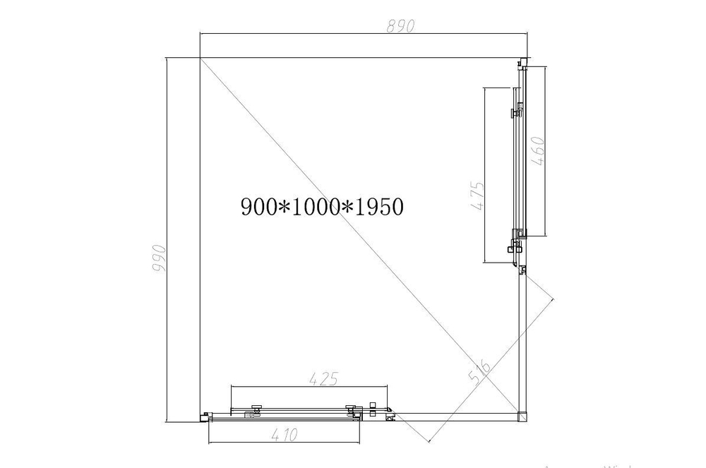 Душевой уголок Слим-Н (Slim-N) VSS-4SN9010CLBN, 1000*900, брашированный никель, стекло прозрачное,