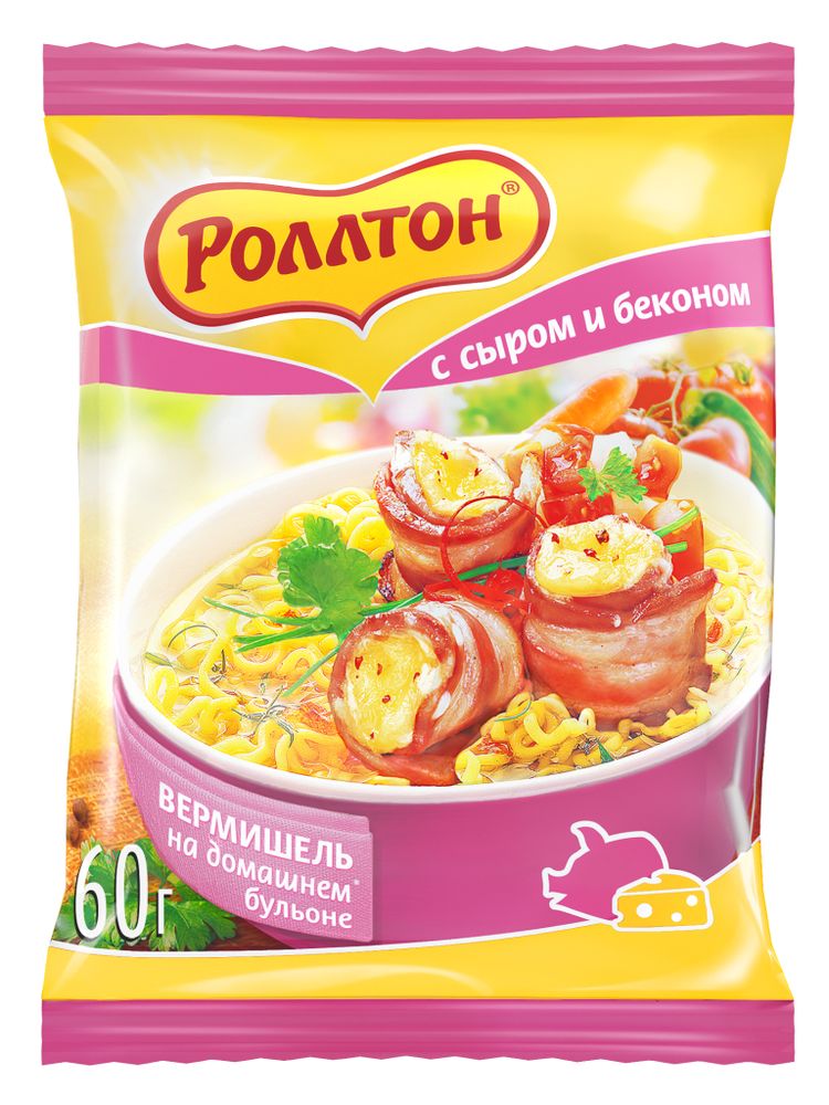 Лапша Роллтон С сыром и беконом 60 г