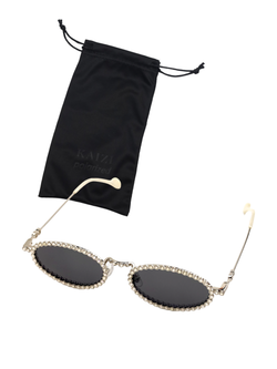 Солнцезащитные очки овальные со стразами, Черный / серебро