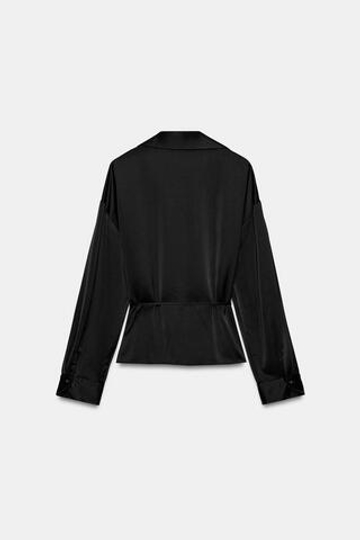 ZARA АТЛАСНАЯ РУБАШКА С РЕМНЕМ, ЧЕРНЫЙ