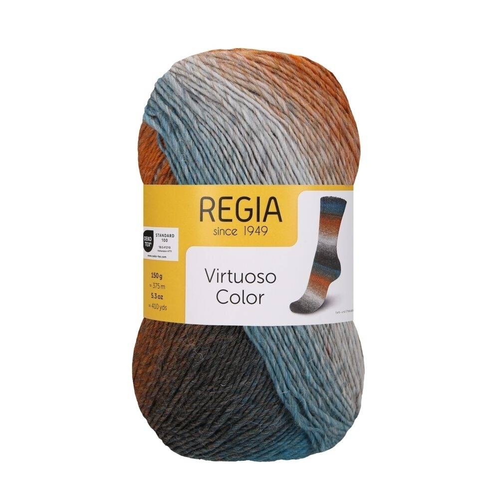 Пряжа Virtuoso Color, 9801638 Regia Color 6-нитка (03073/Цвет охра-петроль-серо-аетрацитный)