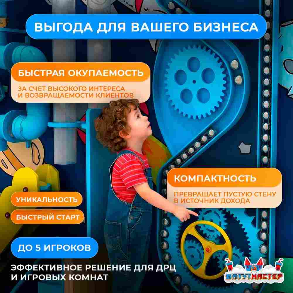 Интерактивная стена для детей «Межзвёздный механизм», 2,44×0,39×2,44 м