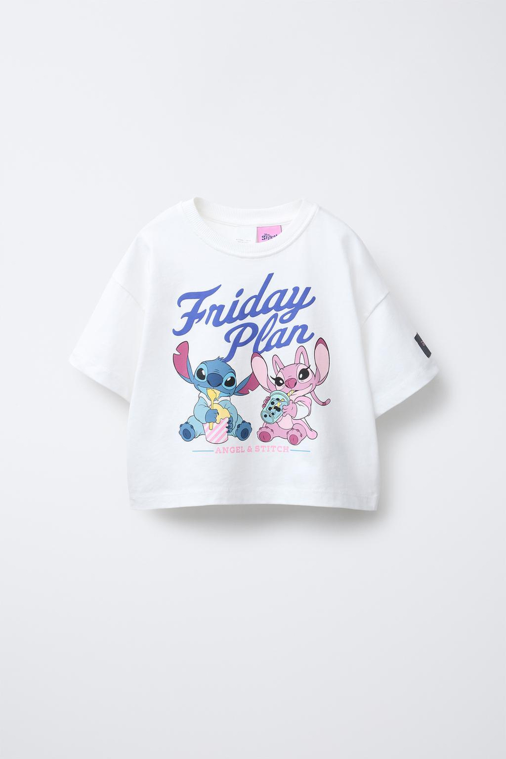 ZARA ФУТБОЛКА С ПРИНТОМ STITCH & ANGEL © DISNEY, БЕЛЫЙ