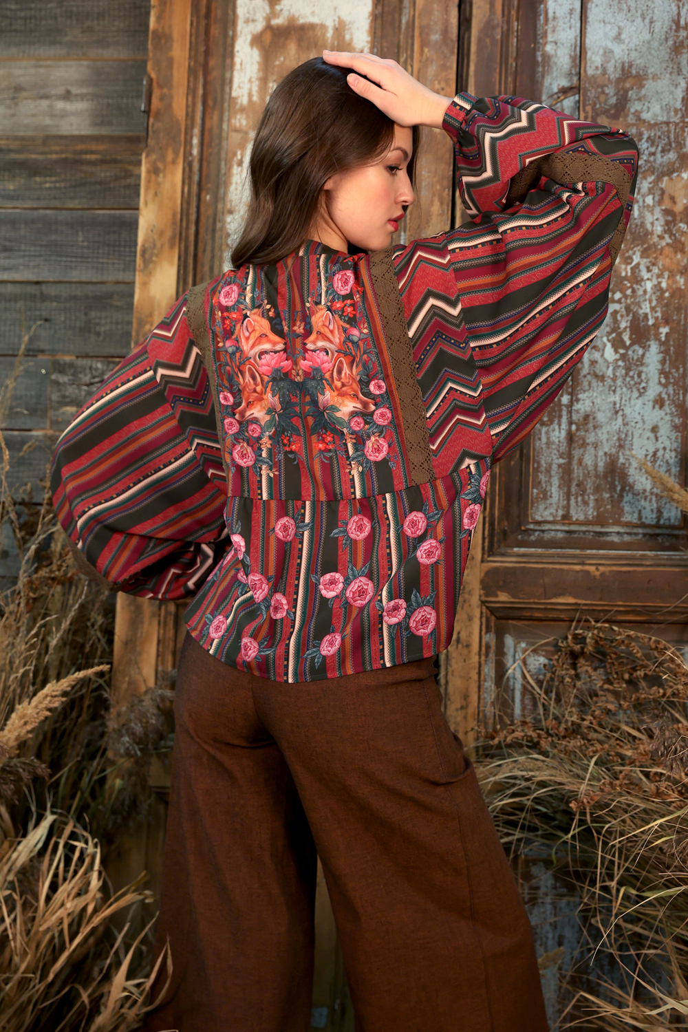 Blouse "Blackberry. Foxes in peonies"