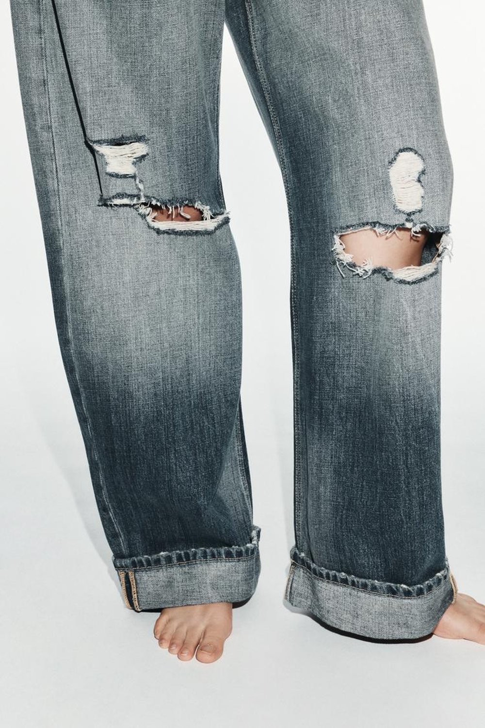 ZARA ДЖИНСЫ TRF BAGGY FOLDED СО СРЕДНЕЙ ПОСАДКОЙ, МОРСКОЙ СИНИЙ
