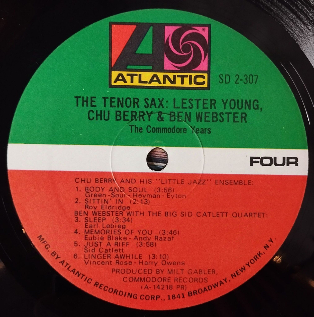 Винтажная виниловая пластинка LP The Tenor Sax: Lester Young, Chu Berry and Ben Webster (USA 1973)