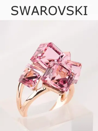 Кольцо коктейльное Мираж с розовыми кубиками Swarovski
