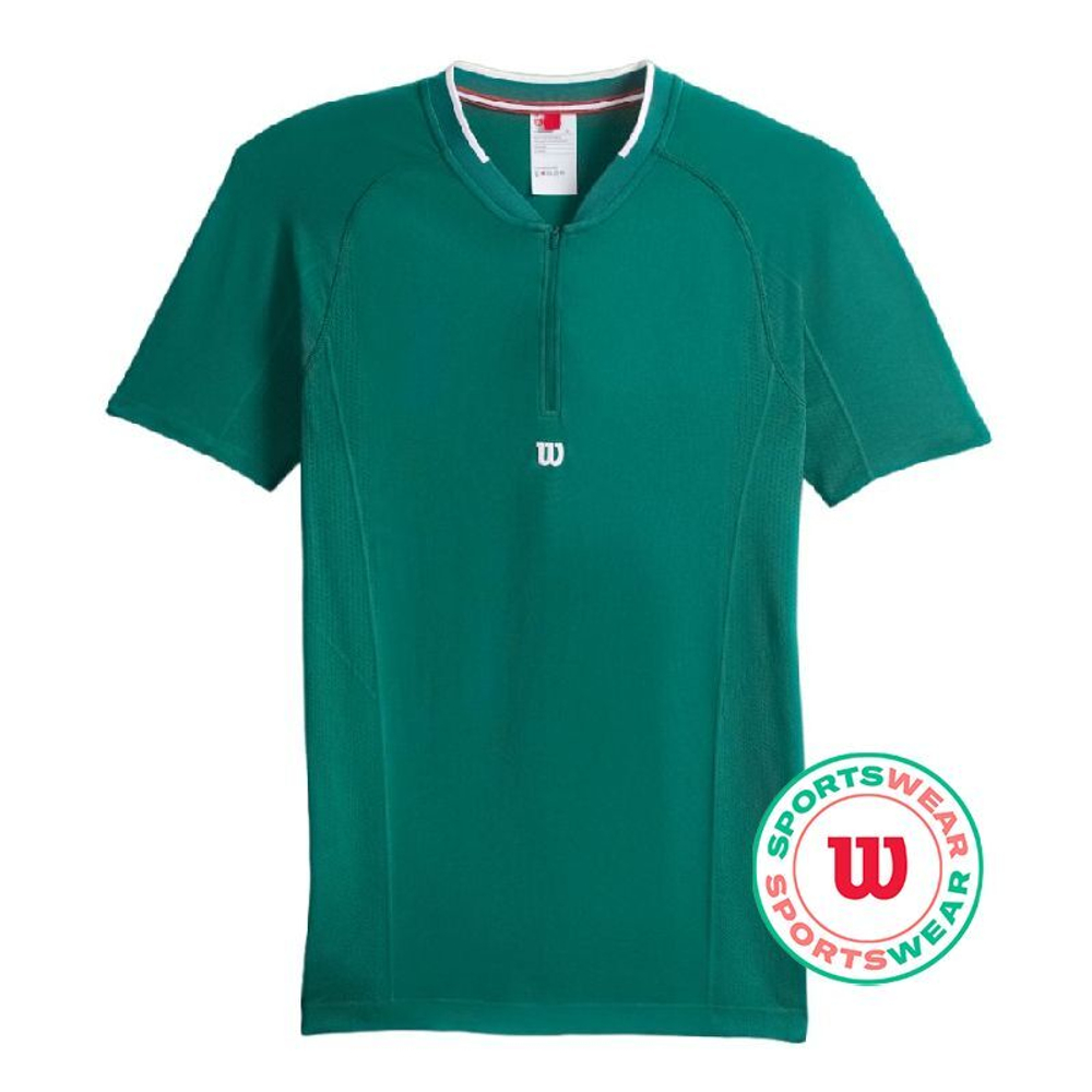 Мужское теннисное поло Wilson Players Seamless Zip Henley 2.0 - зеленый
