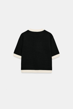 ZARA КАРДИГАН С КОРОТКИМИ РУКАВАМИ И КАРМАНАМИ, ЧЕРНЫЙ/БЕЛЫЙ