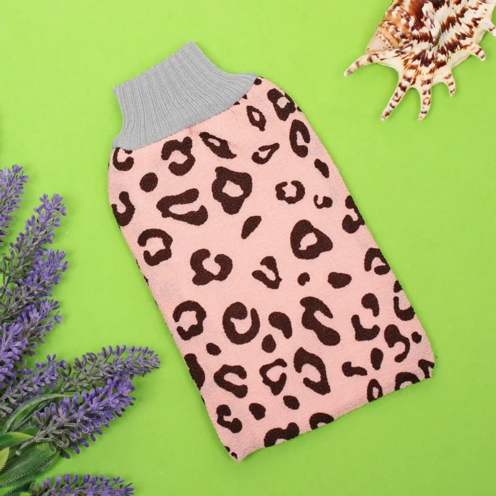 Мочалка - варежка скрaабирующая «Premium - LEOPARD», цвет пудровая роза, 24*15см (ZIPпакет)