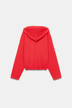ZARA ТОЛСТОВКА С ЭФФЕКТОМ ПОТЕРТОСТИ И КАПЮШОНОМ, КРАСНЫЙ