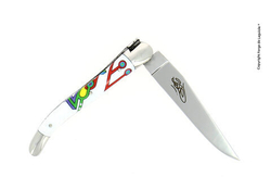 Folding knife, 11 cm blade, 2 stainless steel bolsters, shiny finish, acrylic handle, Altair design