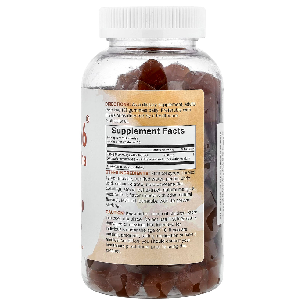 Micro Ingredients, KSM-66®, жевательная ашваганда, со вкусом манго и маракуйи, 120 жевательных таблеток