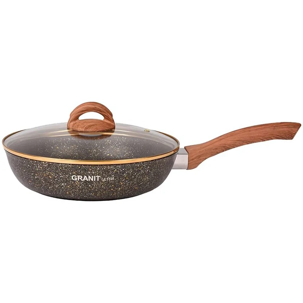 Сковорода 24*6см «Granit ultra» (black-gold) с ручкой и стекл. крышкой сгбг241а