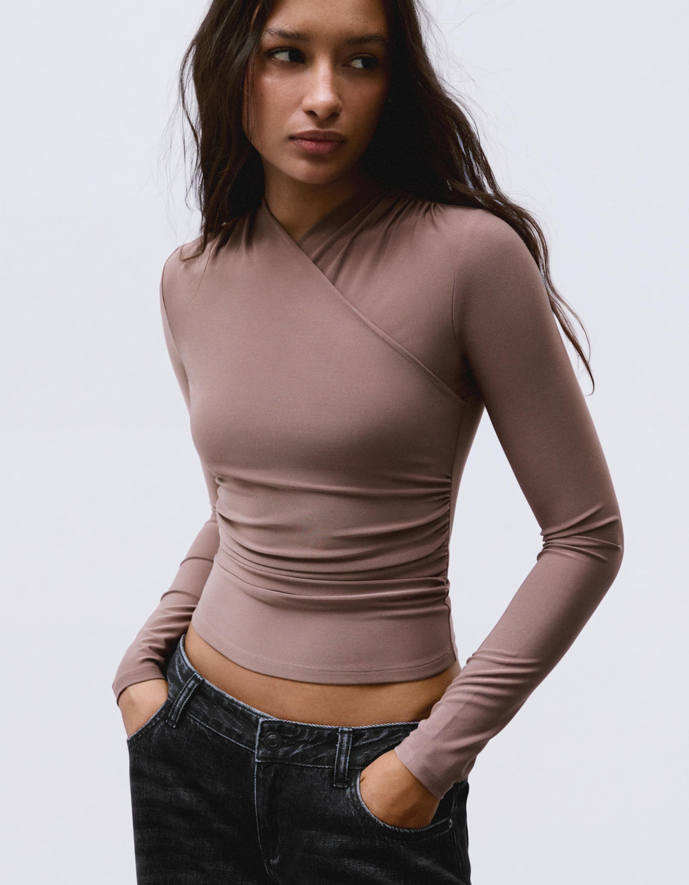 Женский драпированный лонгслив - BERSHKA