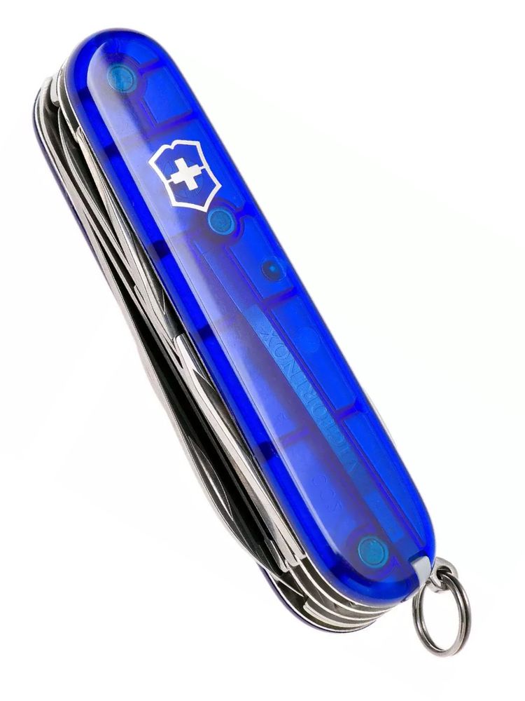 Нож перочинный VICTORINOX Huntsman, 91 мм, 15 функций, полупрозрачный синий