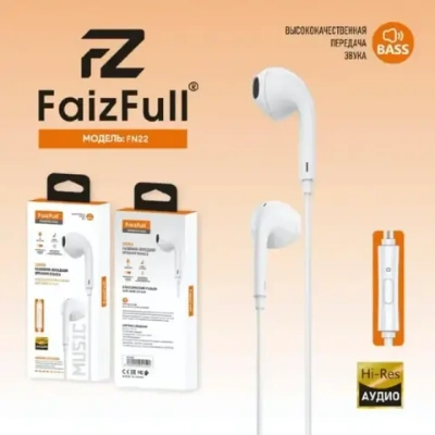 Гарнитура FaizFull FN22, вкладыши, разъем Jack, кабель 1.2 м