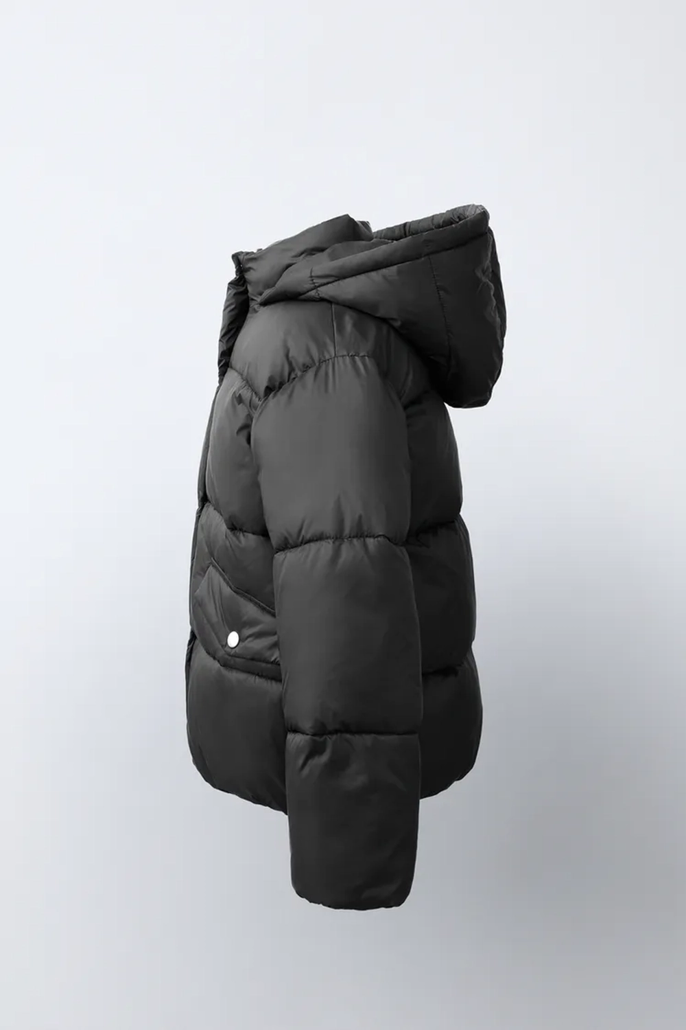 ZARA СТЕГАНАЯ КУРТКА WATER-REPELLENT С КАПЮШОНОМ, ЧЕРНЫЙ
