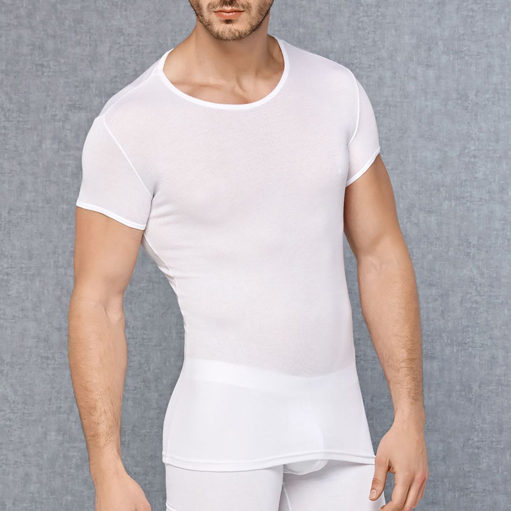 Мужская обтягивающая футболка в мелкий рубчик Doreanse Ribbed Modal (Размер: L) (Цвет: белый)