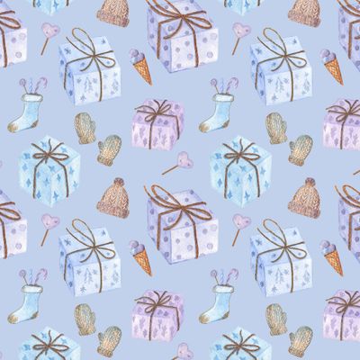 Новогодние подарки на голубом фоне / Christmas gifts on blue