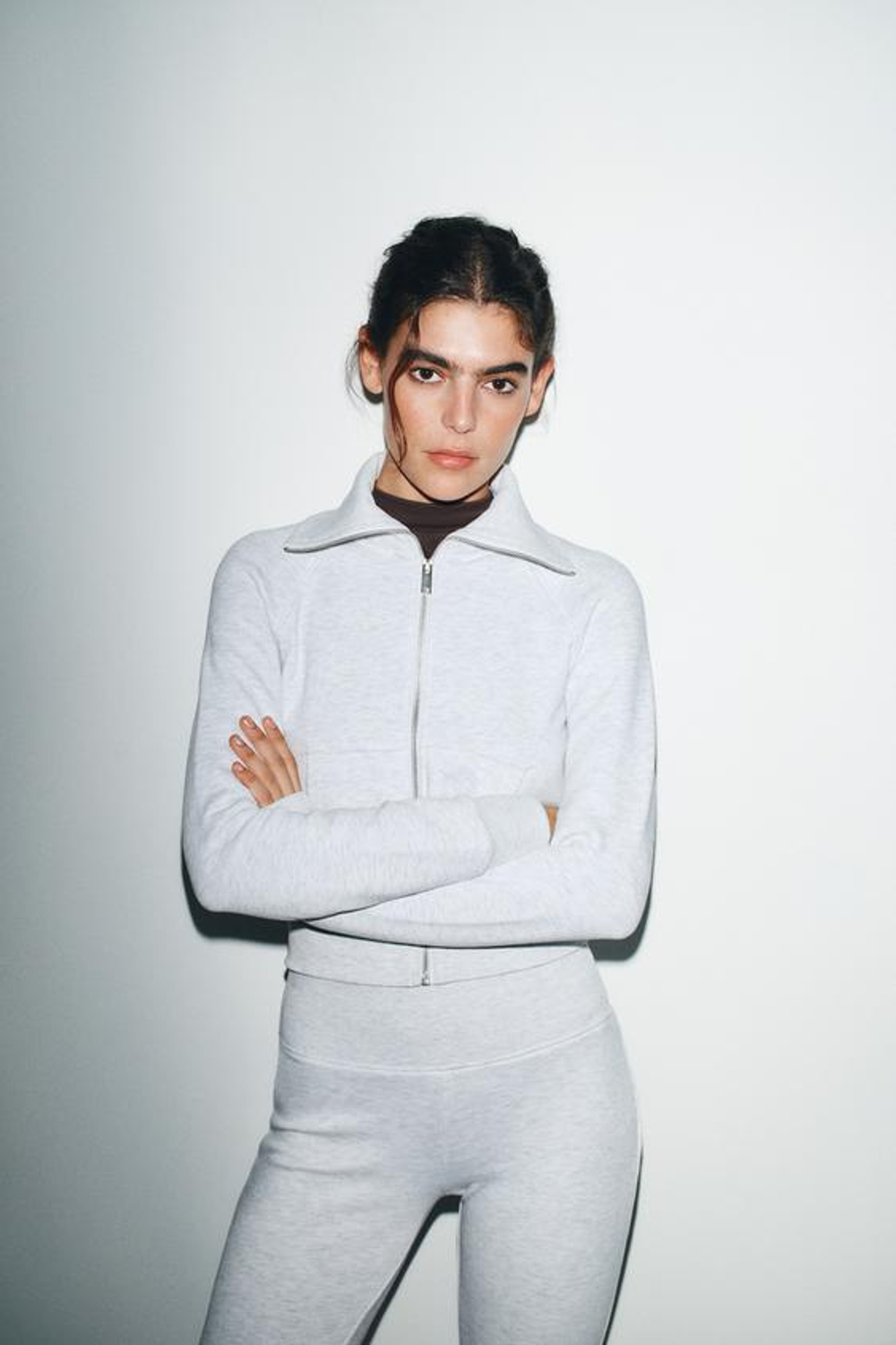 ZARA БРЮКИ FLARE ИЗ ФЛИСА, СЕРЫЙ МЕЛАНЖ