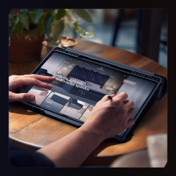 Чехол книжка синего цвета от Nillkin для планшета Samsung Galaxy Tab S9 Ultra и Tab S10 Ultra, серия Bumper Pro Case-Multi Angle Folding Style, с защитной шторкой для камеры