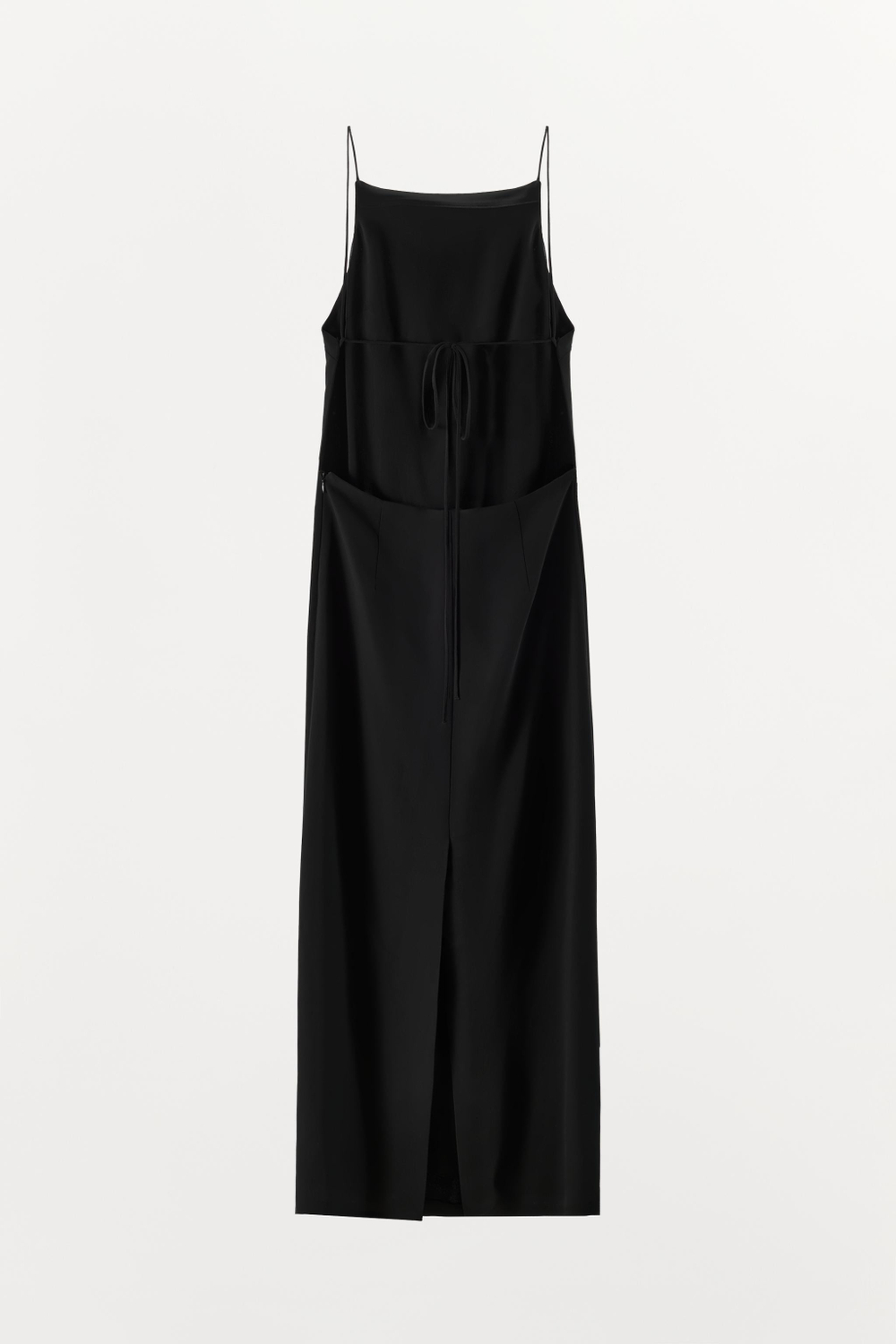 ZARA ДЛИННОЕ ПЛАТЬЕ ИЗ СМЕСОВОЙ ВИСКОЗЫ НА БРЕТЕЛЯХ, ЧЕРНЫЙ