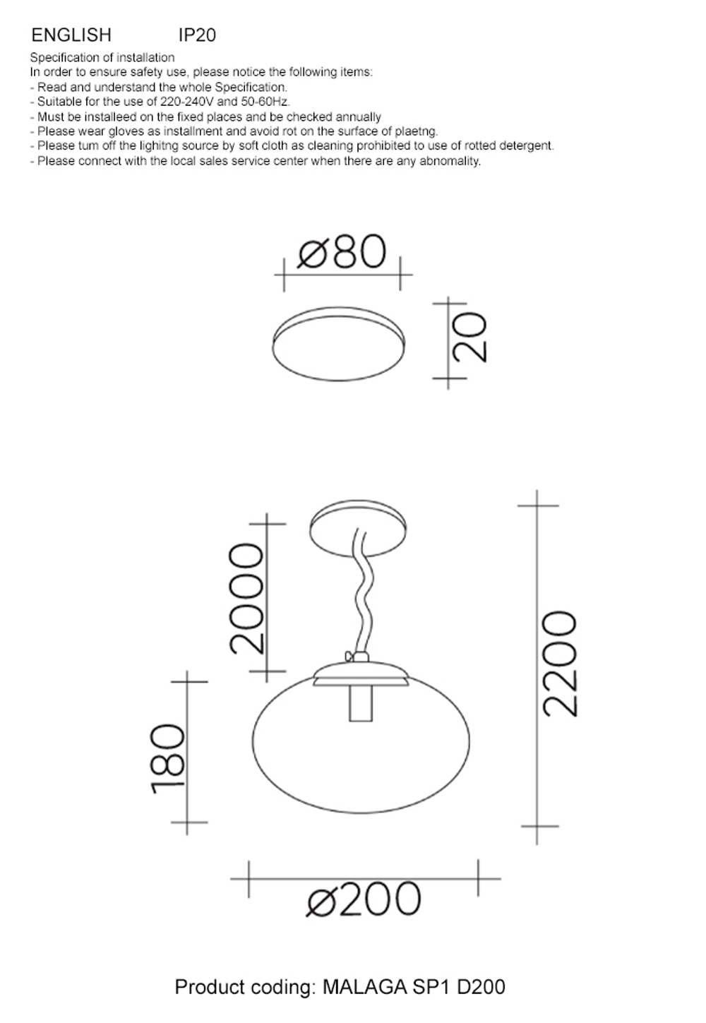Подвесной светильник Crystal Lux MALAGA SP1 D200 GOLD