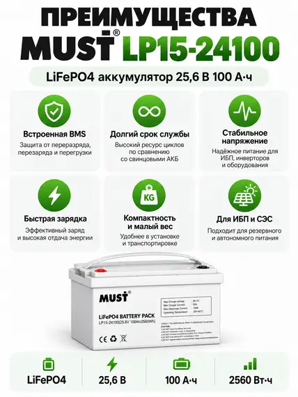 Аккумуляторная батарея Литий MUST LP15-24100