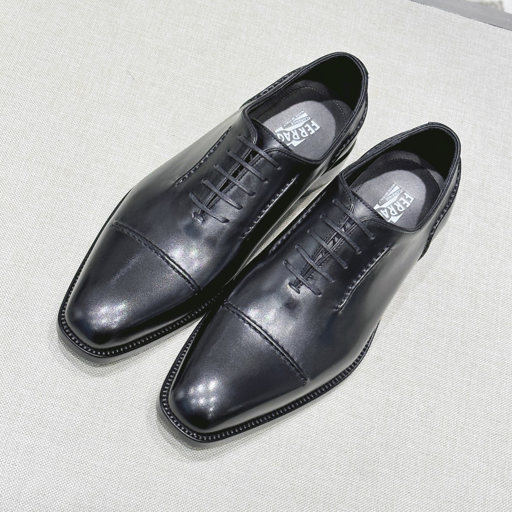 Мужские кожаные оксфорды Ferragamo с отрезным мысом — чёрные — фото 3