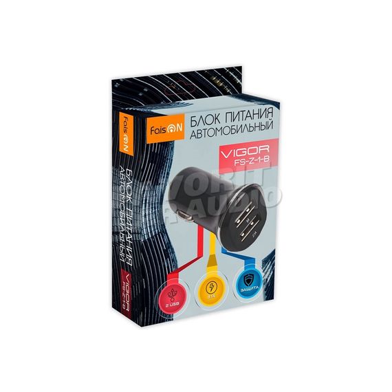 АЗУ 2USB FaisON FS-Z-1-B Wigor 1000mA 2100mA чёрный