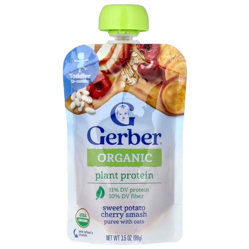 Gerber, Organic для малышей, с растительным вкусом, от 12 месяцев, батат и вишня с овсом, 99 г (3,5 унции)
