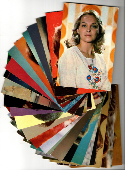 №76 Открытки Артисты и актёры СССР 1970–1980-е г. 25 штук. Цветные, чистые, без повторов