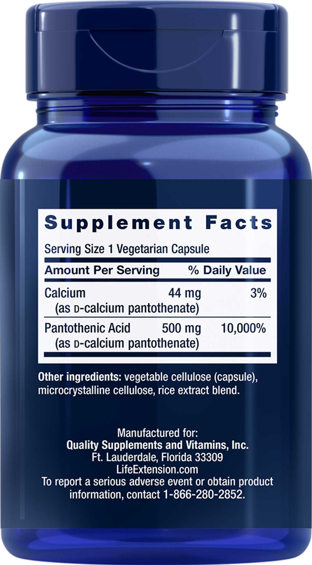 Pantothenic Acid Vitamin B-5 500 мг 100 капсул Life Extension