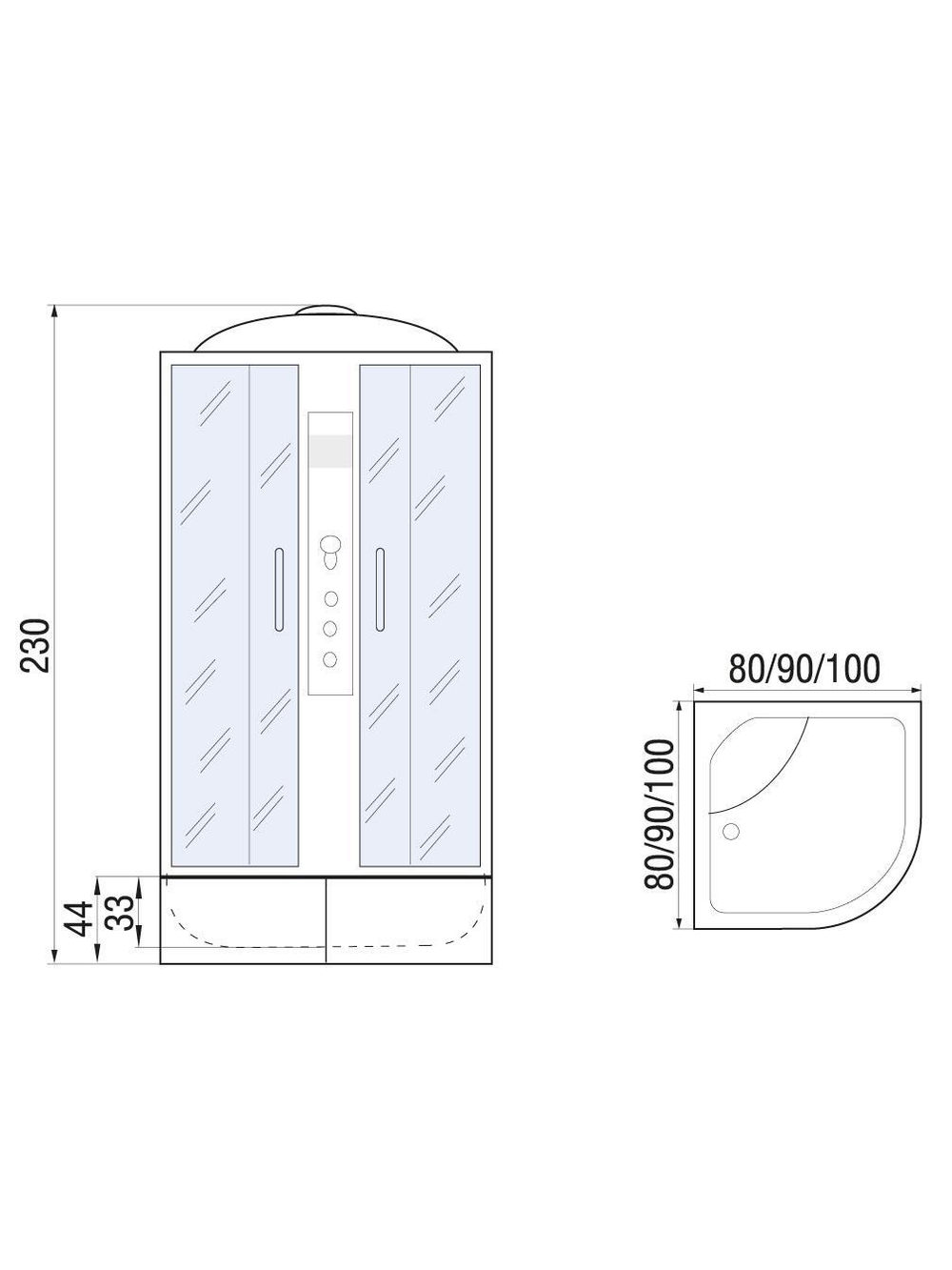 Душевая кабина RIVER DUNAY XL 100/44 TH  100x100x230 10000006193 Универсальная Четверть круга