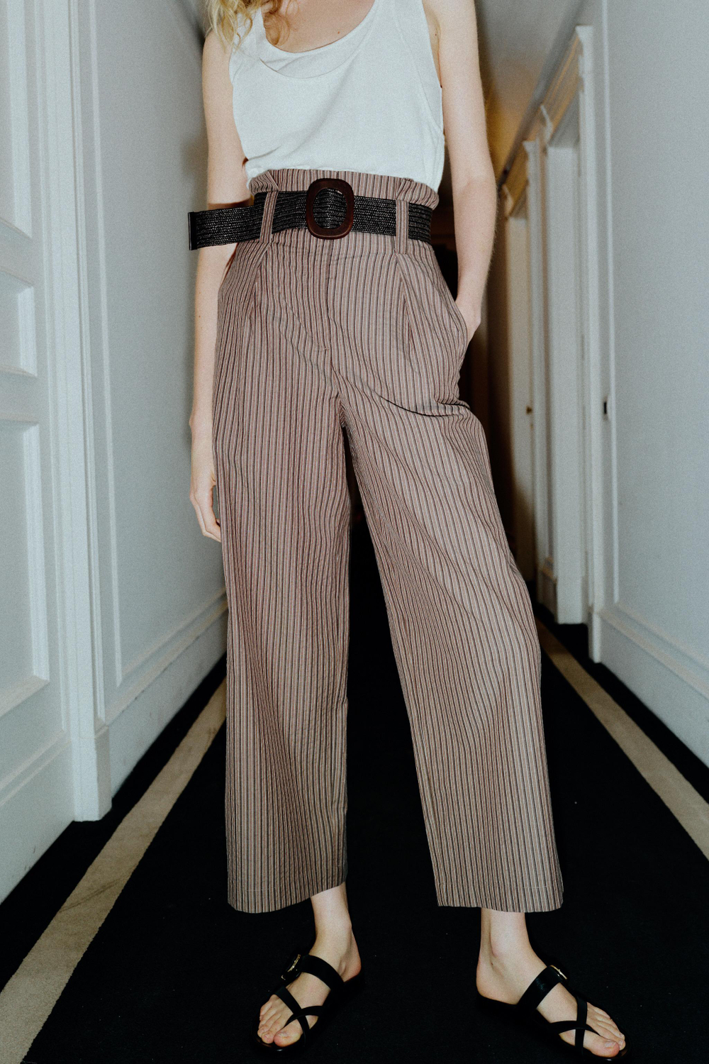 БРЮКИ В ПОЛОСКУ С РЕМНЕМ — ZARA