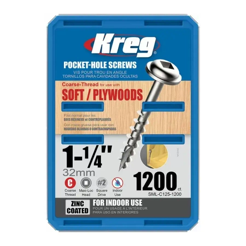 Шурупы с крупным шагом 1-1/4", 1200 шт Kreg SML-C125-1200-INT