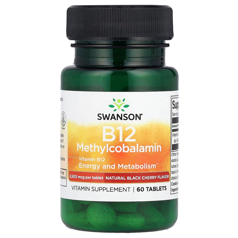 Swanson Vitamins, витамин B12 метилкобаламин, натуральная ягода черемухи, 2500 мкг, 60 таблеток